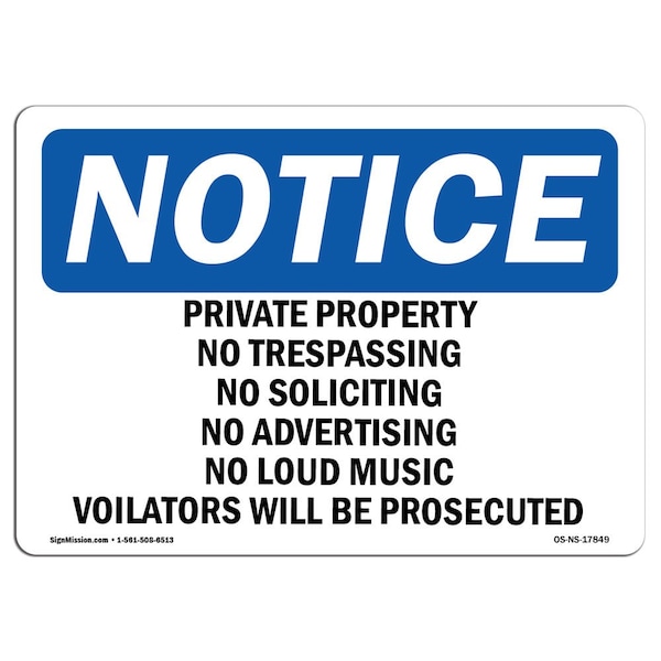 Sign, 3.5" H, 5" W, Private Property No Trespass Soliciting Sign, Landscape, NS-D-35-L-17849-10PK